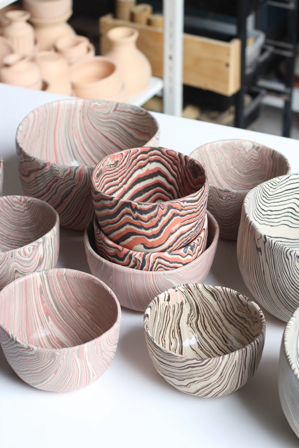 Small Nerikomi Bowl / Orange, Black & White - Image 3