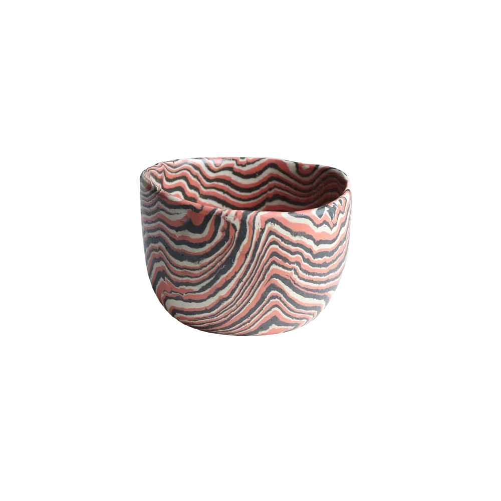 Small Nerikomi Bowl / Orange, Black & White